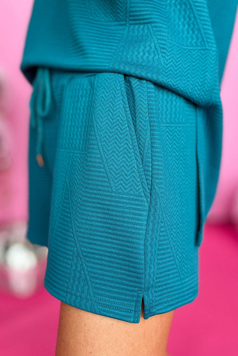 Textured Ruffle Split Top and Drawstring Shorts